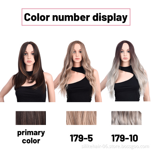Hot Selling Ombre Ash Brown Color Machine Made Wig For Black Women Daily Use Heat Resistant Synthetic Body Wave Haircut Wigs